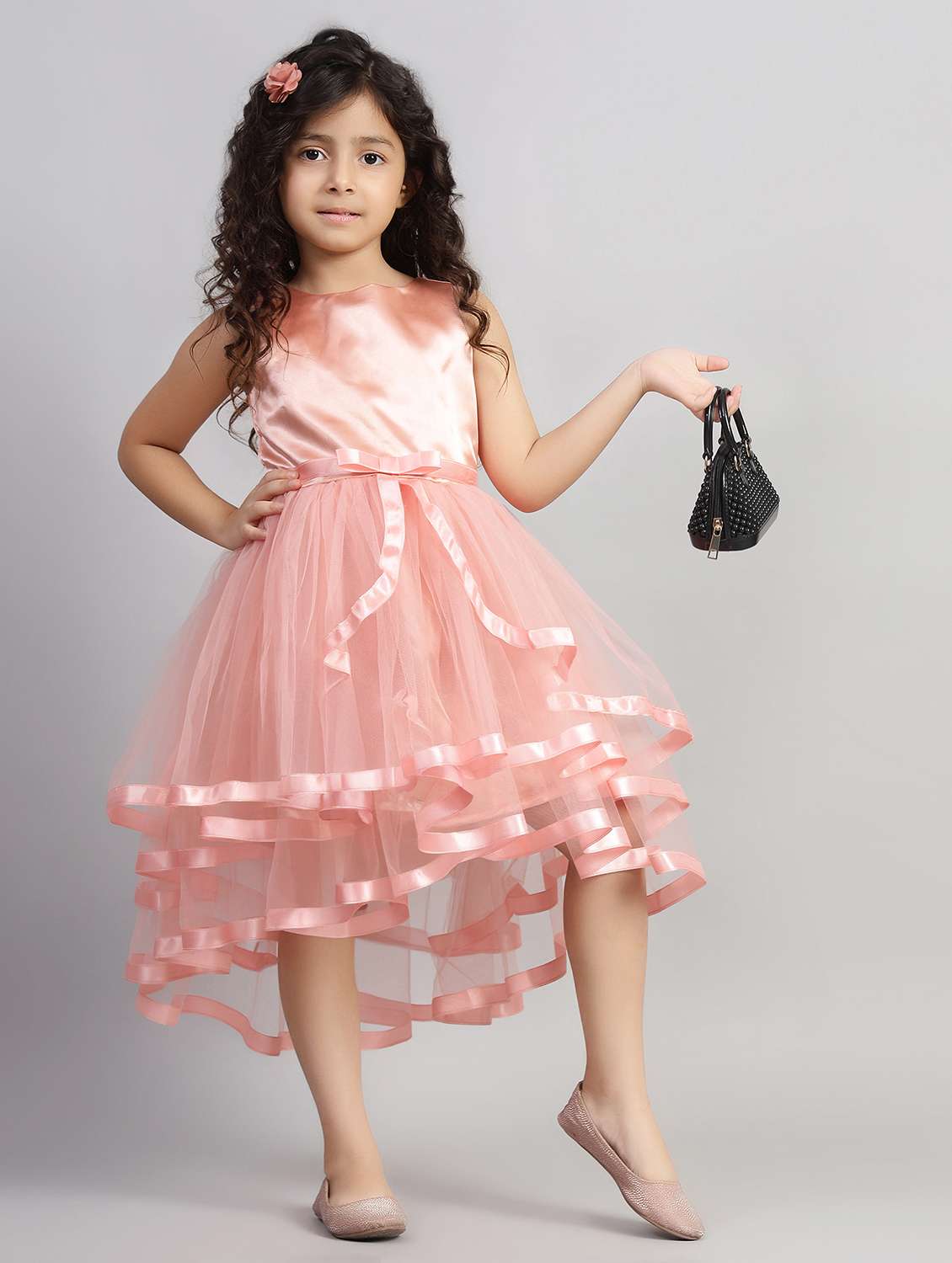 girls peach sleeveless ruffled dress - 21961561 -  Standard Image - 2