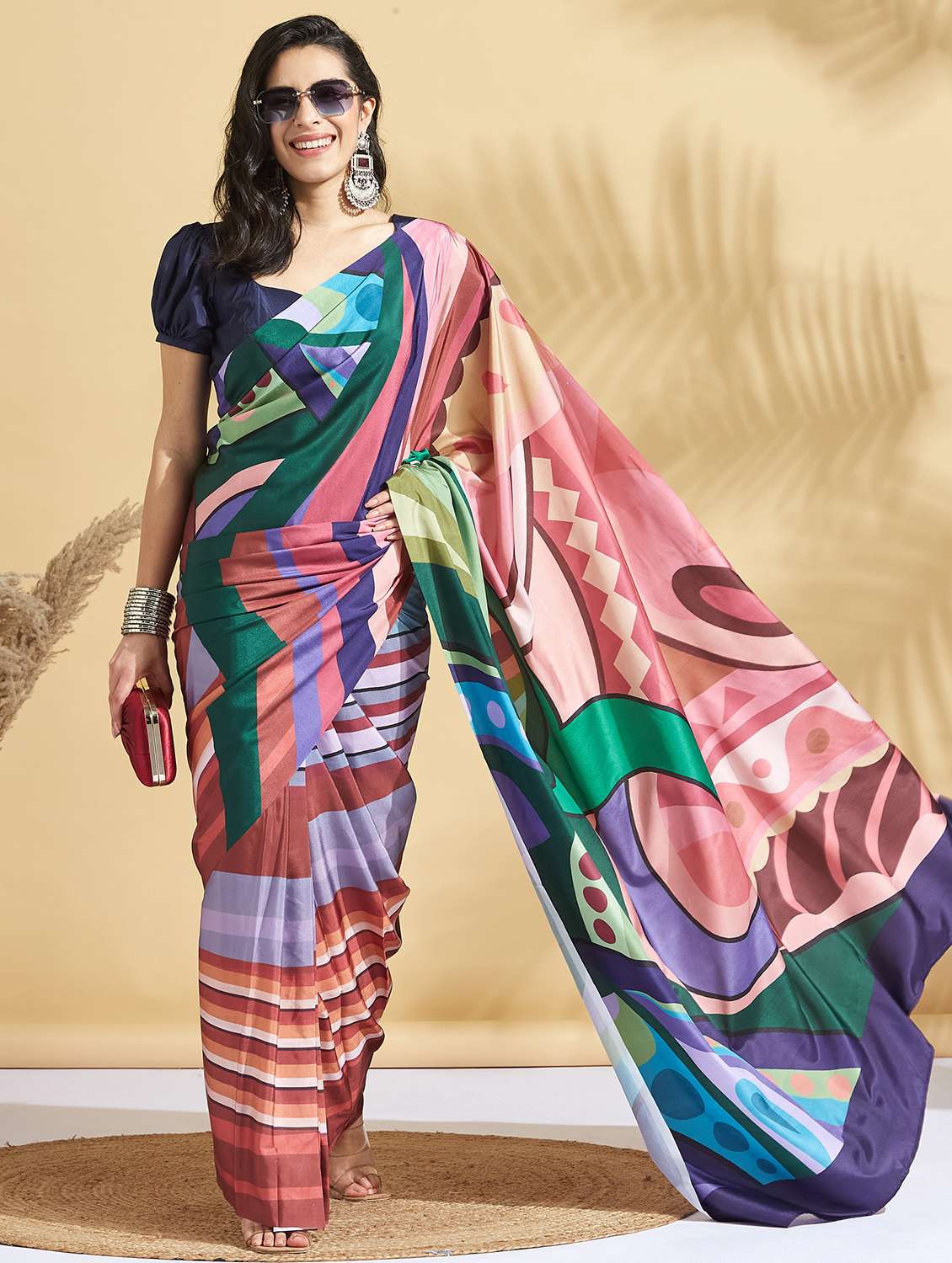 women printed ready to wear saree with blouse