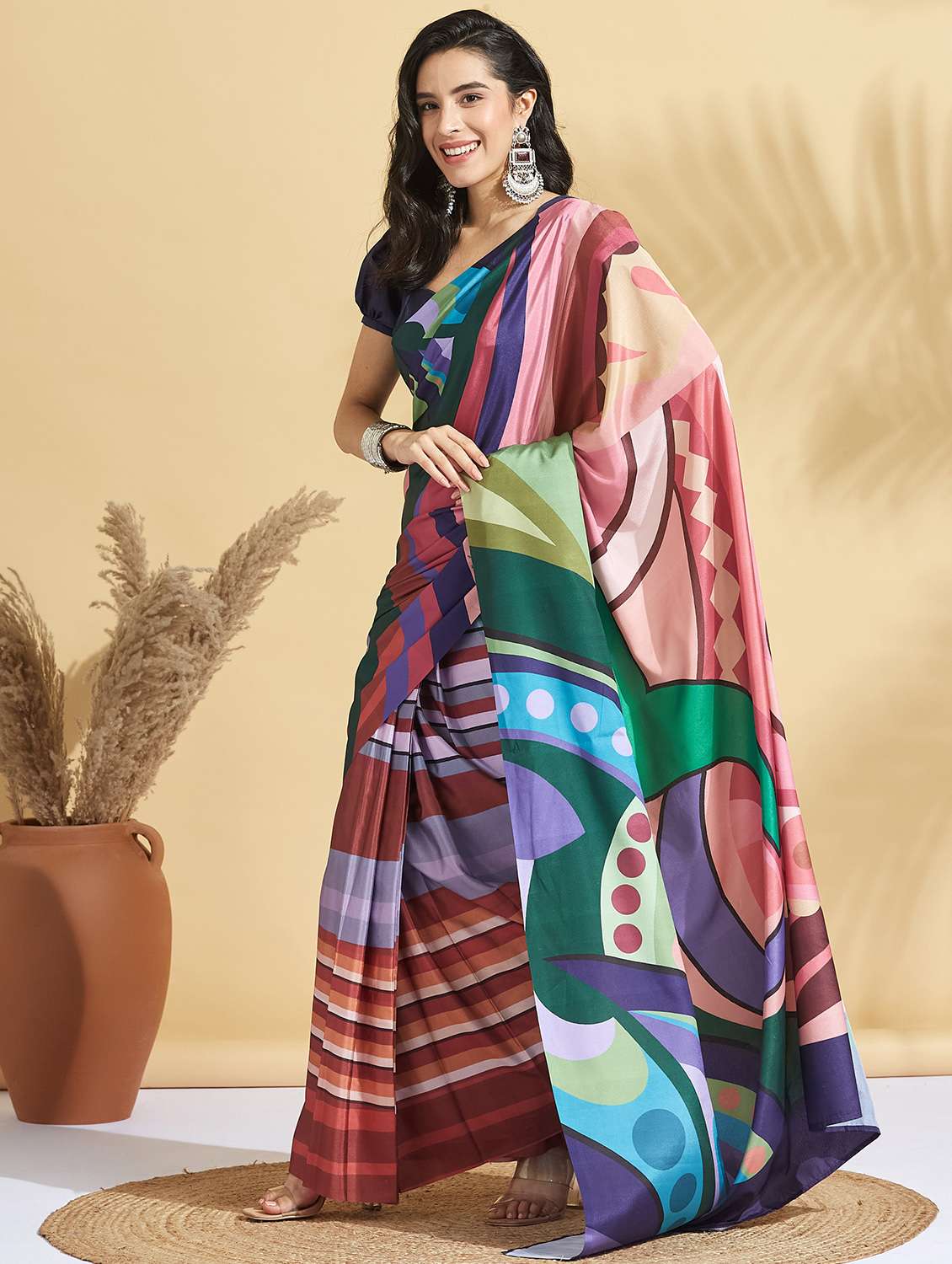 women printed ready to wear saree with blouse - 21961594 -  Standard Image - 2