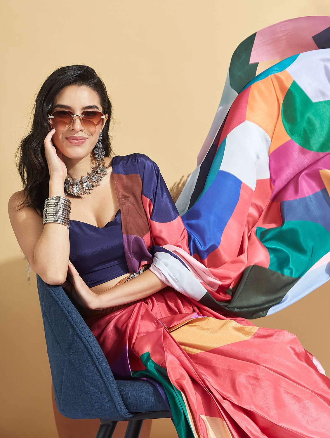 women printed ready to wear saree with blouse - 21961595 -  Standard Image - 2