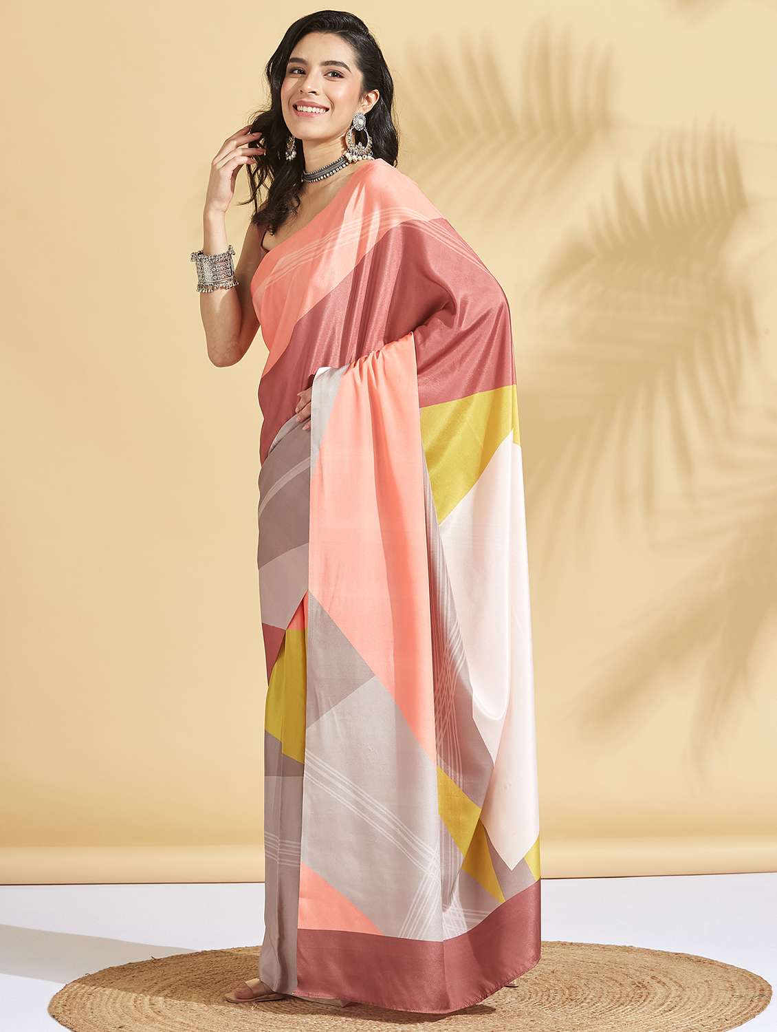 women color block ready to wear saree with blouse - 21961596 -  Standard Image - 2