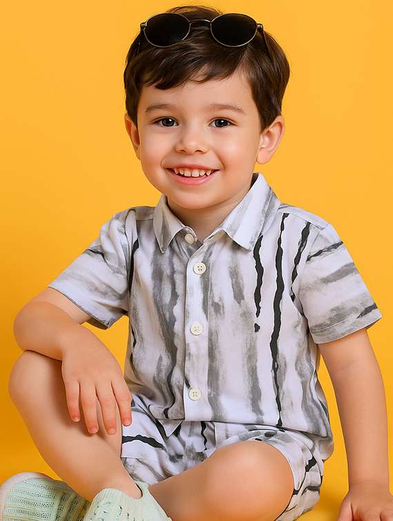 boys printed shirt & shorts co-ord set - 21961607 -  Standard Image - 2