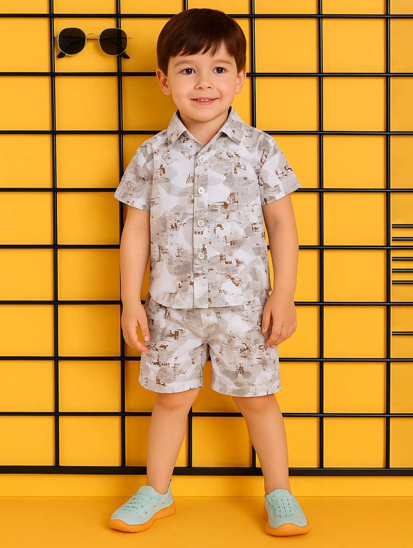 boys printed shirt & shorts co-ord set - 21961610 -  Standard Image - 2