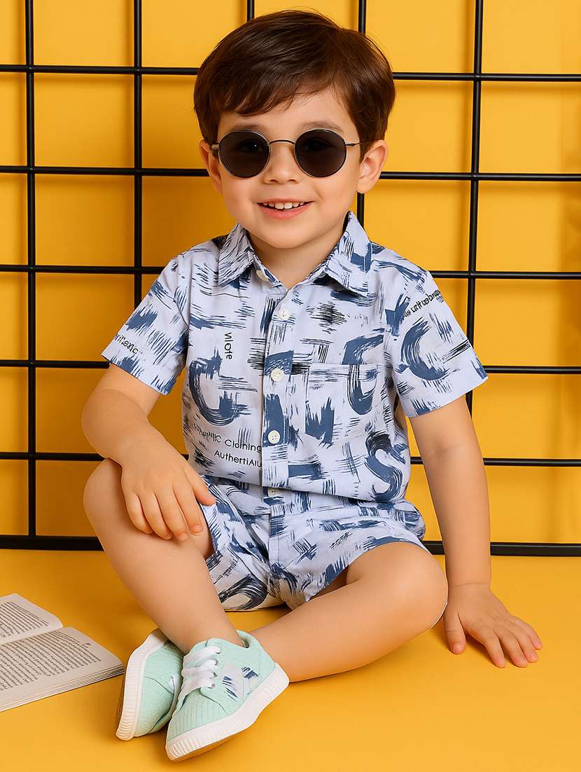 boys printed shirt & shorts co-ord set - 21961613 -  Standard Image - 2