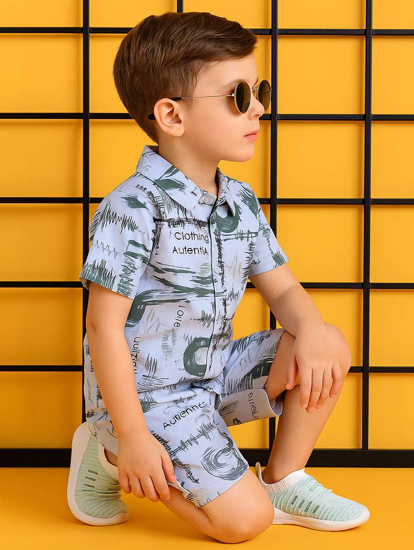 boys printed shirt & shorts co-ord set - 21961614 -  Standard Image - 2