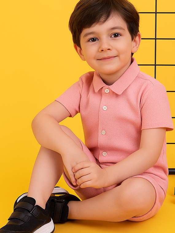 boys solid shirt & shorts co-ord set - 21961617 -  Standard Image - 2