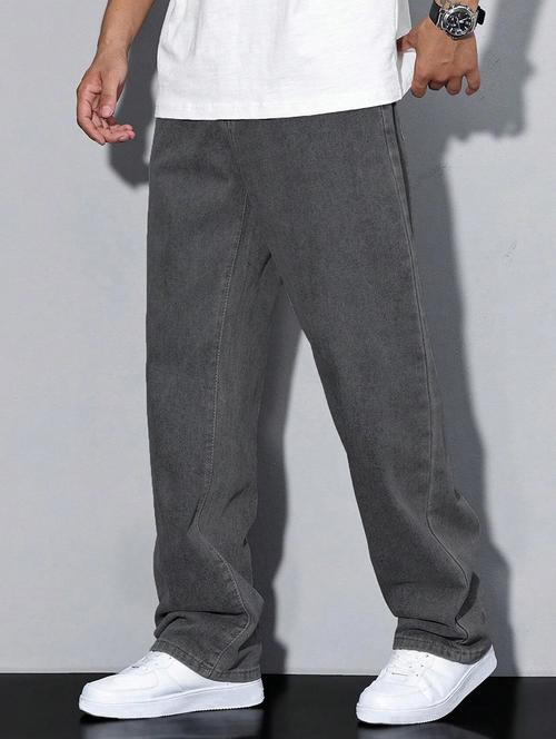 men solid mid rise full length baggy jeans - 21961623 - Standard Image - 0