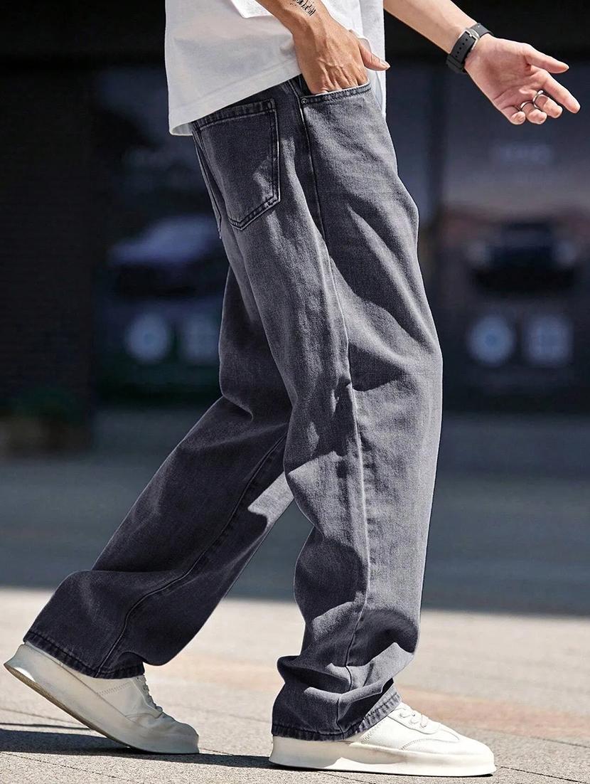 men solid mid rise full length baggy jeans - 21961624 - Standard Image - 2