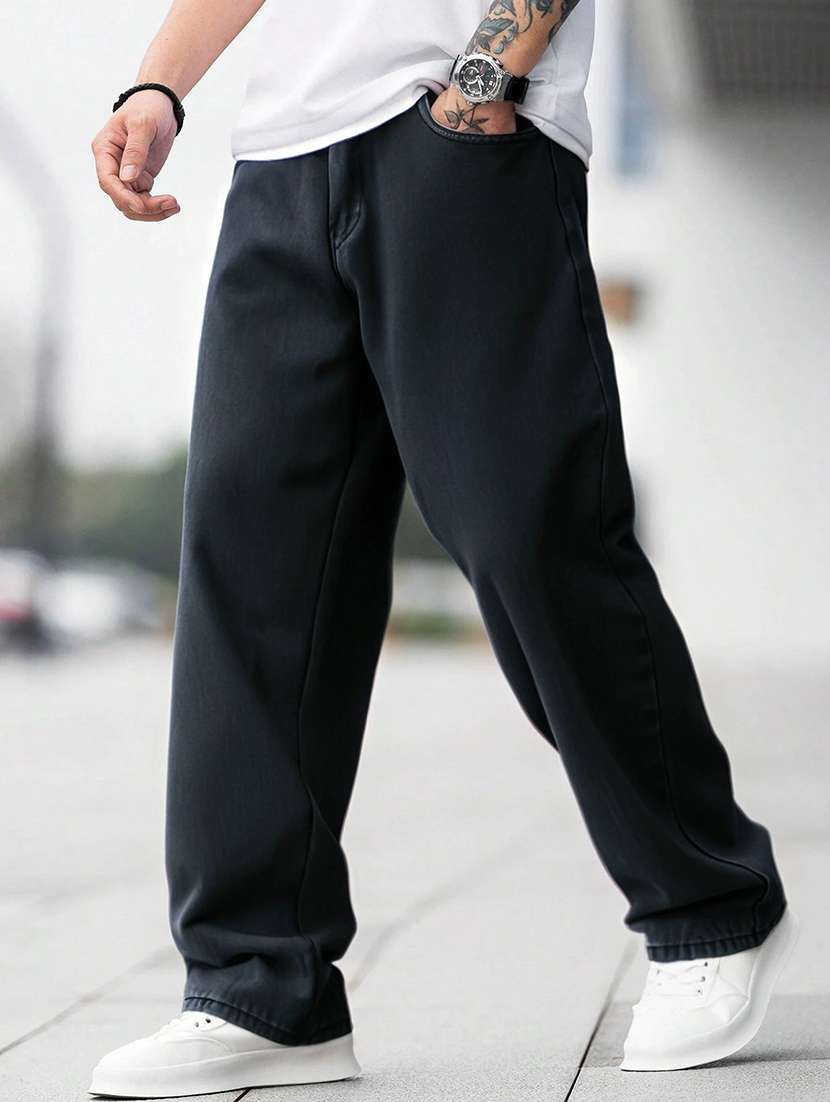 men solid mid rise full length baggy jeans