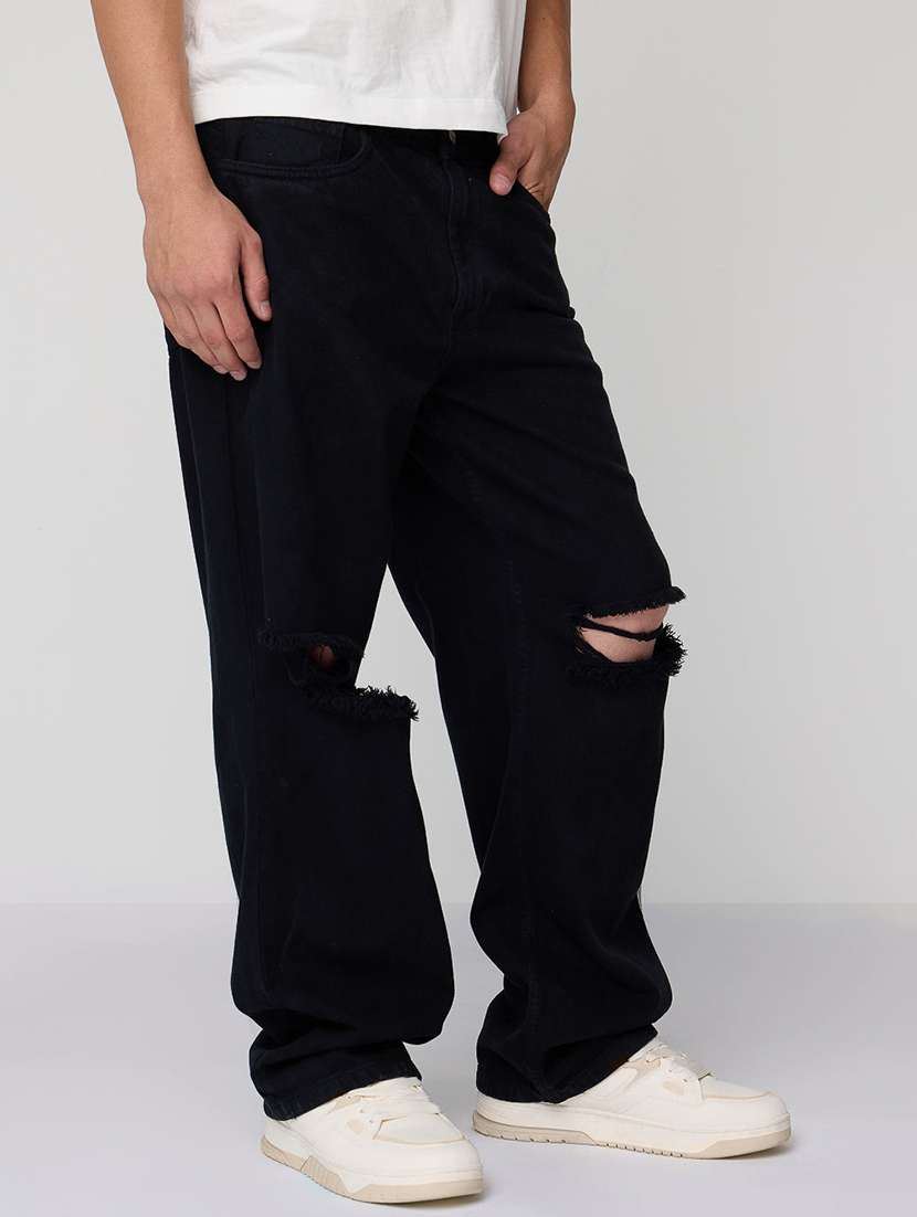 men slash knee mid rise full length baggy jeans - 21961626 -  Standard Image - 2