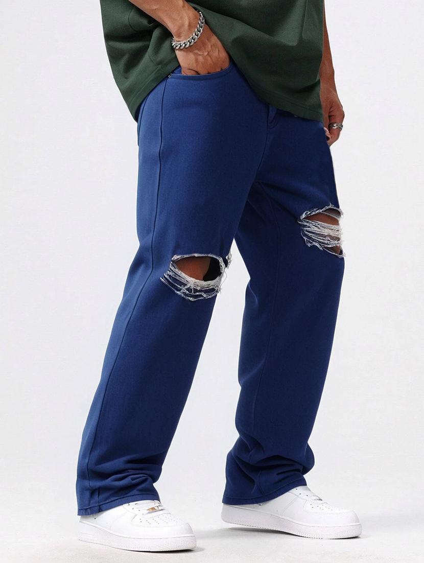 men slash knee mid rise full length baggy jeans - 21961631 - Standard Image - 2