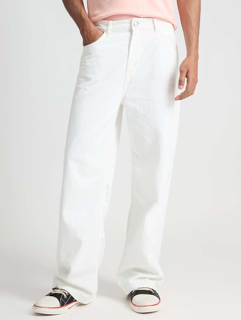 men plain mid rise full length baggy jeans