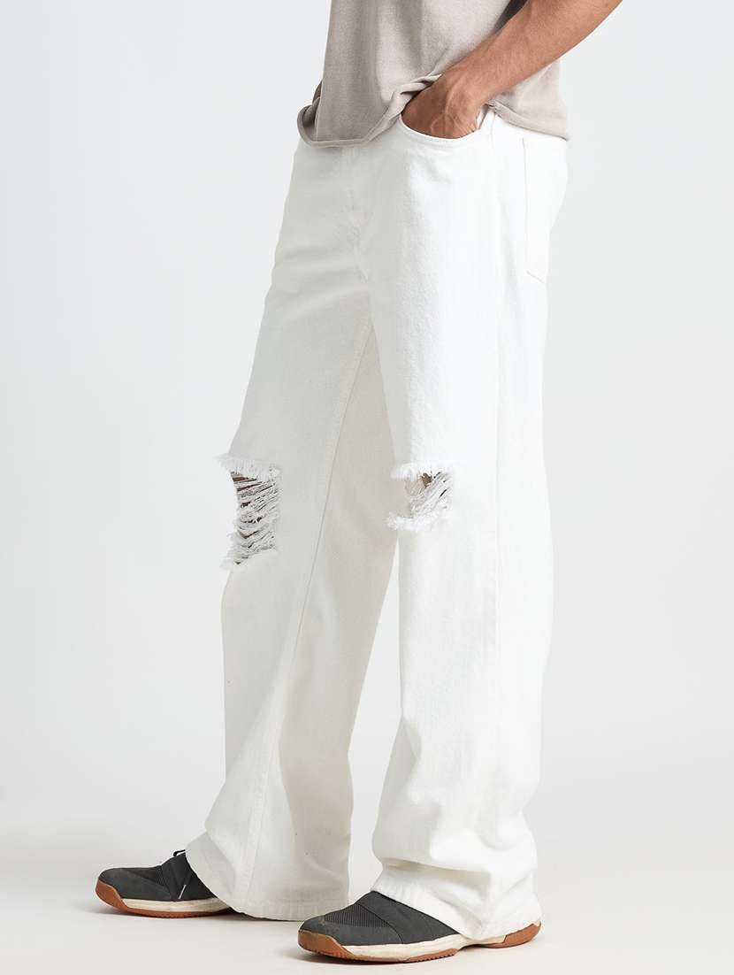 men slash knee mid rise full length baggy jeans - 21961634 -  Standard Image - 2