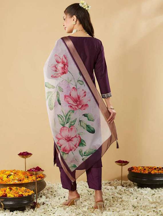 women three quarter sleeve kurta pant with dupatta set - 21961648 -  Standard Image - 2