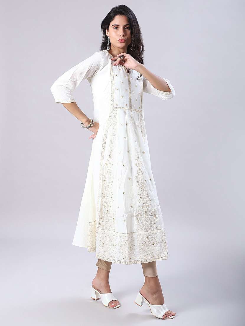 women three quarter sleeve flared kurta - 21961788 - Standard Image - 2