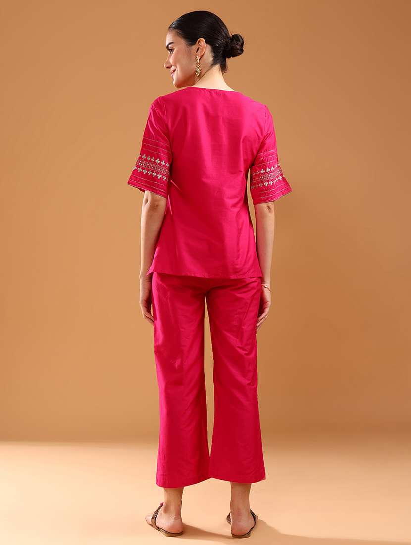 women solid with work short sleeve ethnic co-ord set - 21961843 -  Standard Image - 2