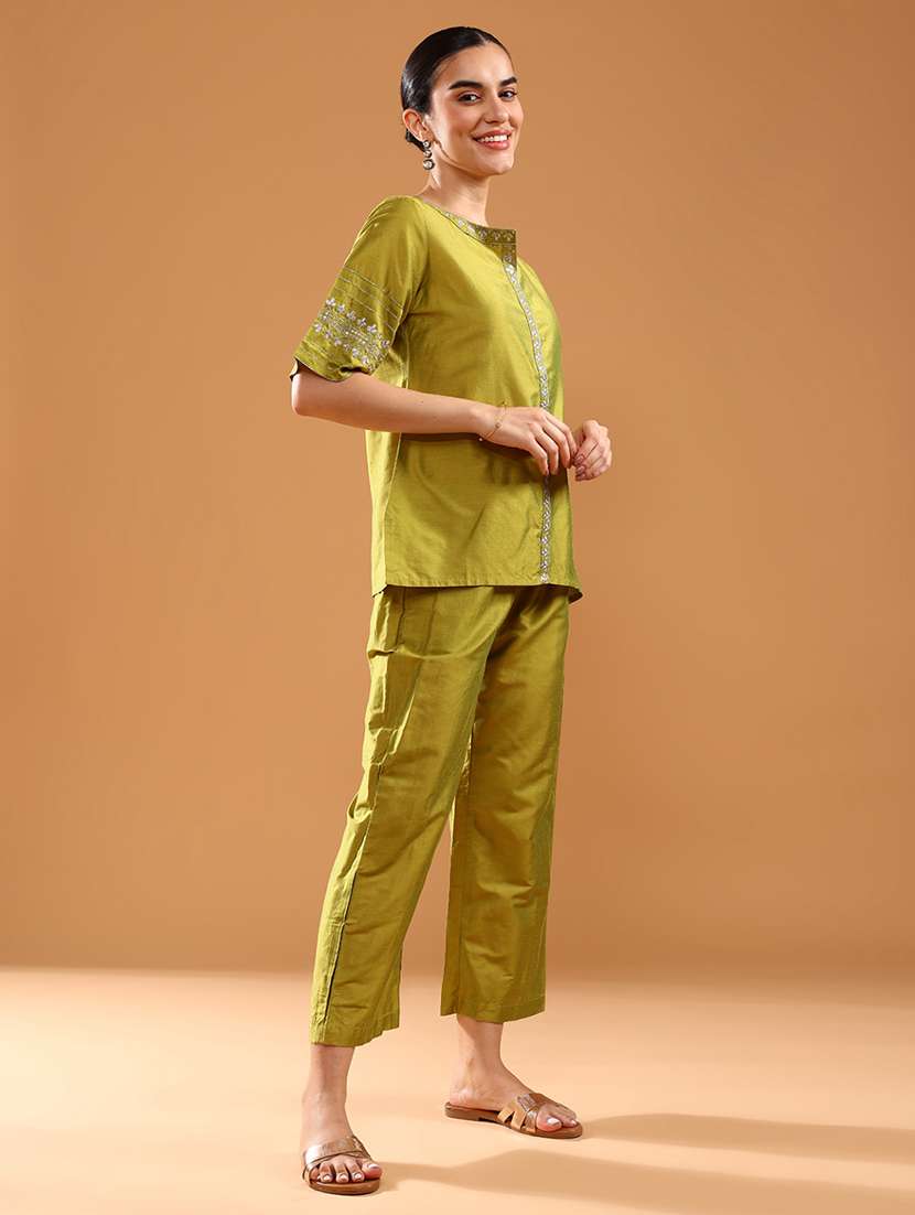 women solid with work short sleeve ethnic co-ord set - 21961844 -  Standard Image - 2