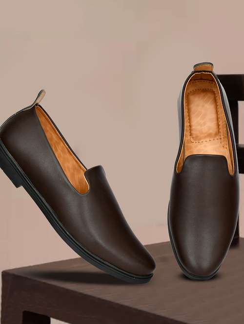 men brown slip on mojari