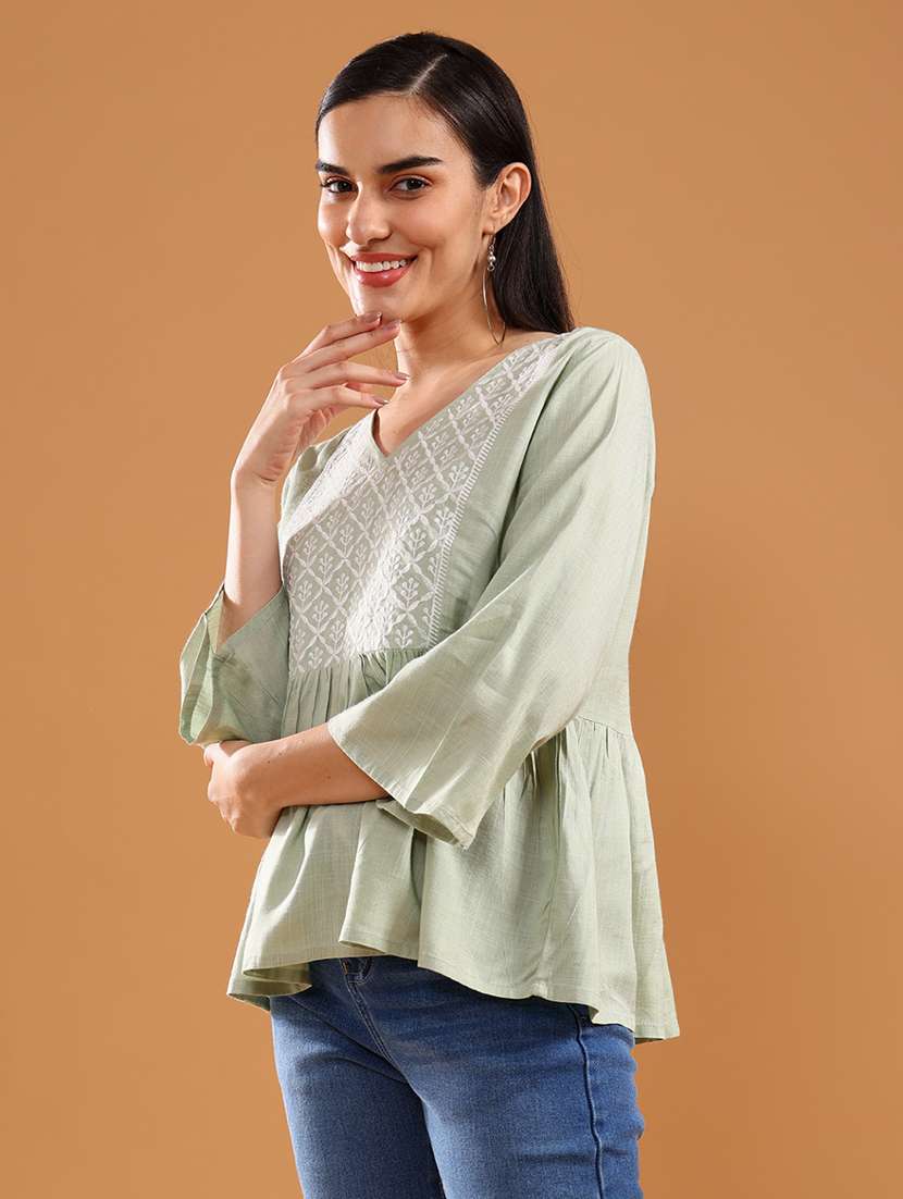 women printed three quarter sleeve kurti - 21961997 -  Standard Image - 2