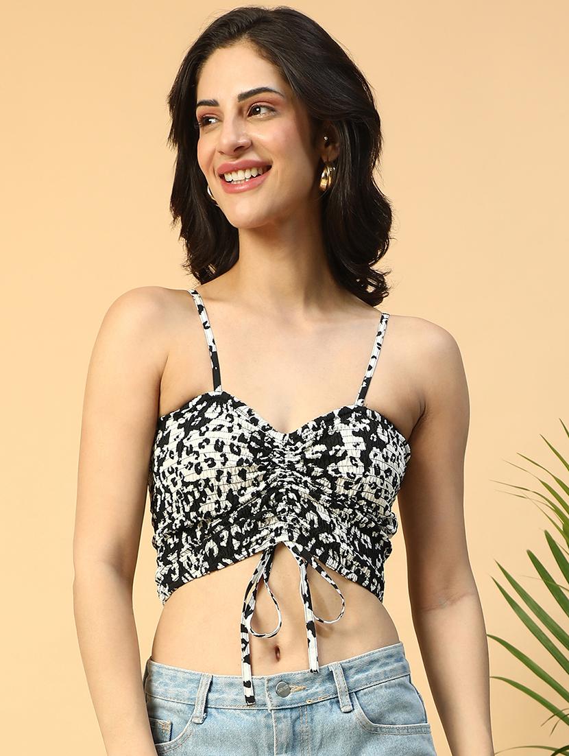 women animal print shoulder strap crop top - 21962016 - Zoom Image - 0