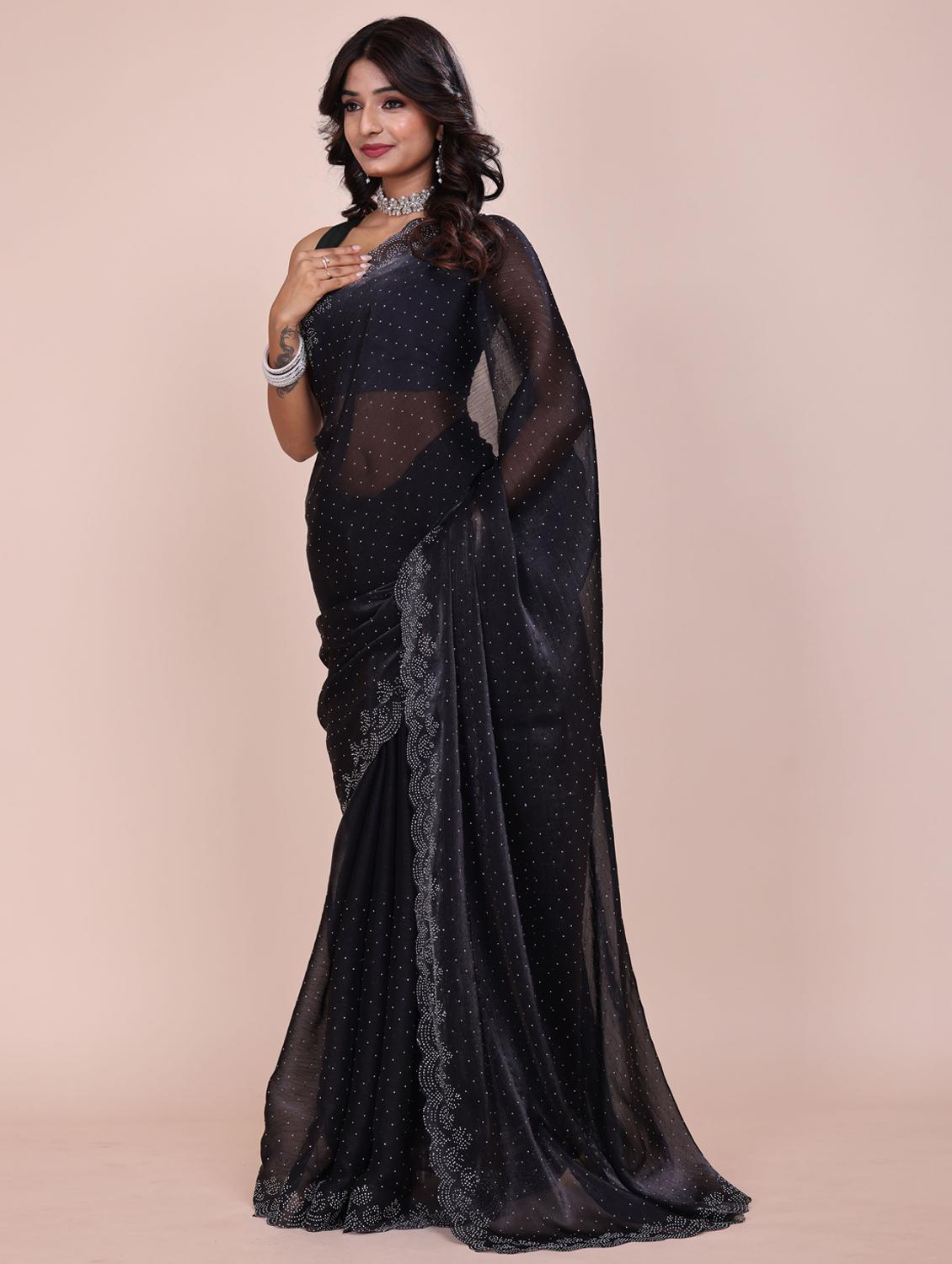 women solid with work embellished saree with blouse - 21962022 - Standard Image - 2