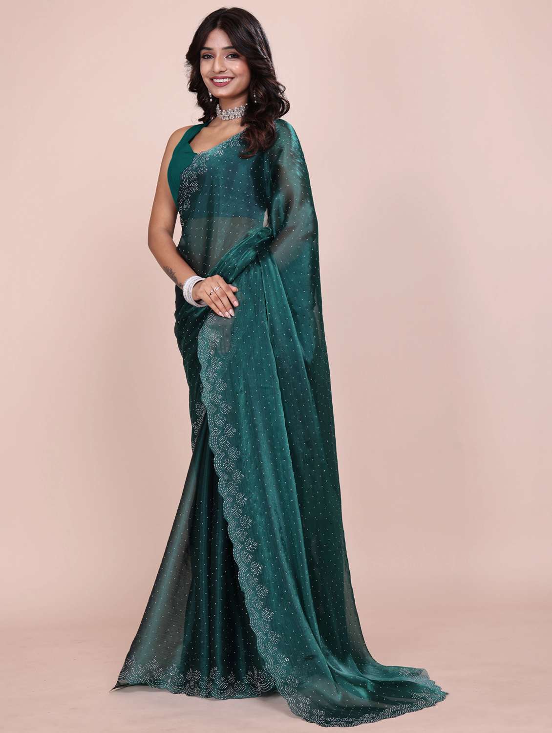 women solid with work embellished saree with blouse - 21962024 - Standard Image - 2