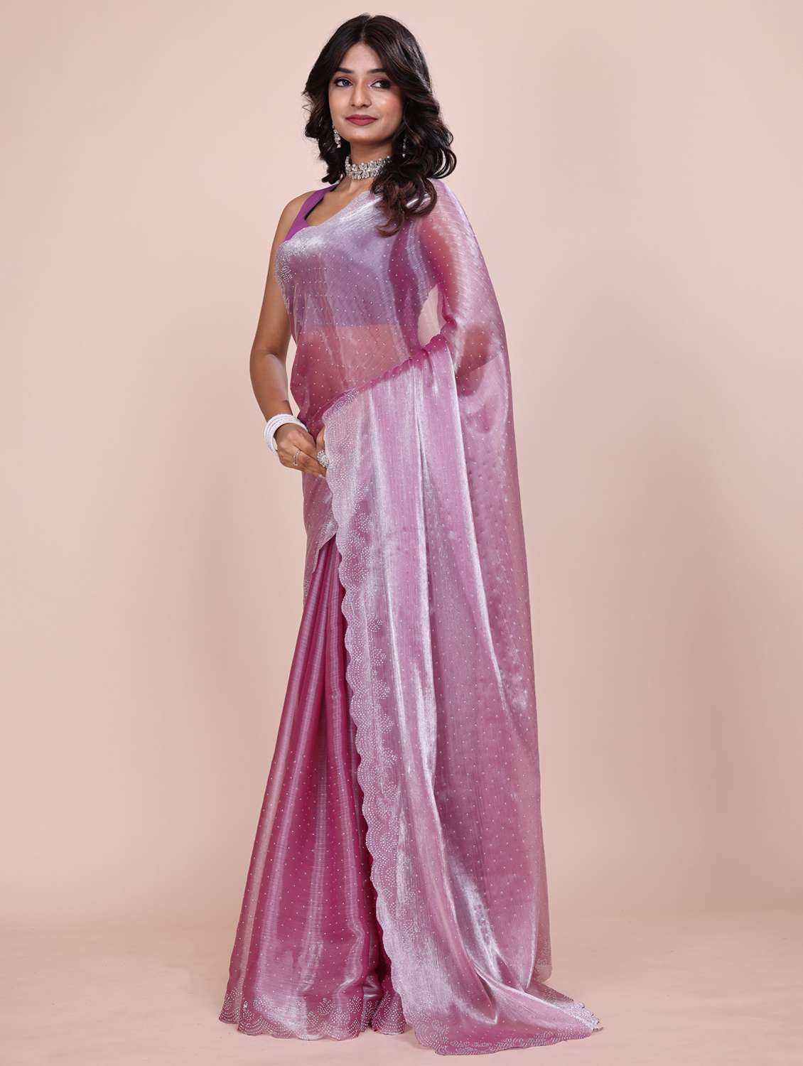 women solid with work embellished saree with blouse - 21962027 -  Standard Image - 2