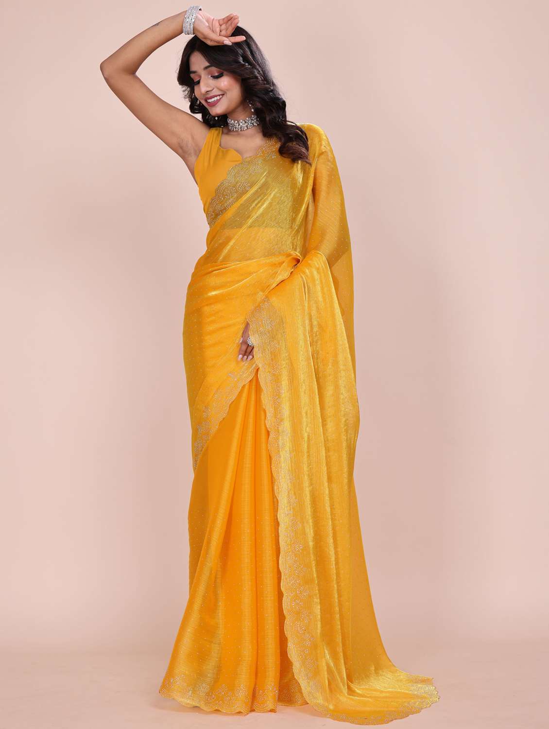 women solid with work embellished saree with blouse - 21962028 -  Standard Image - 2