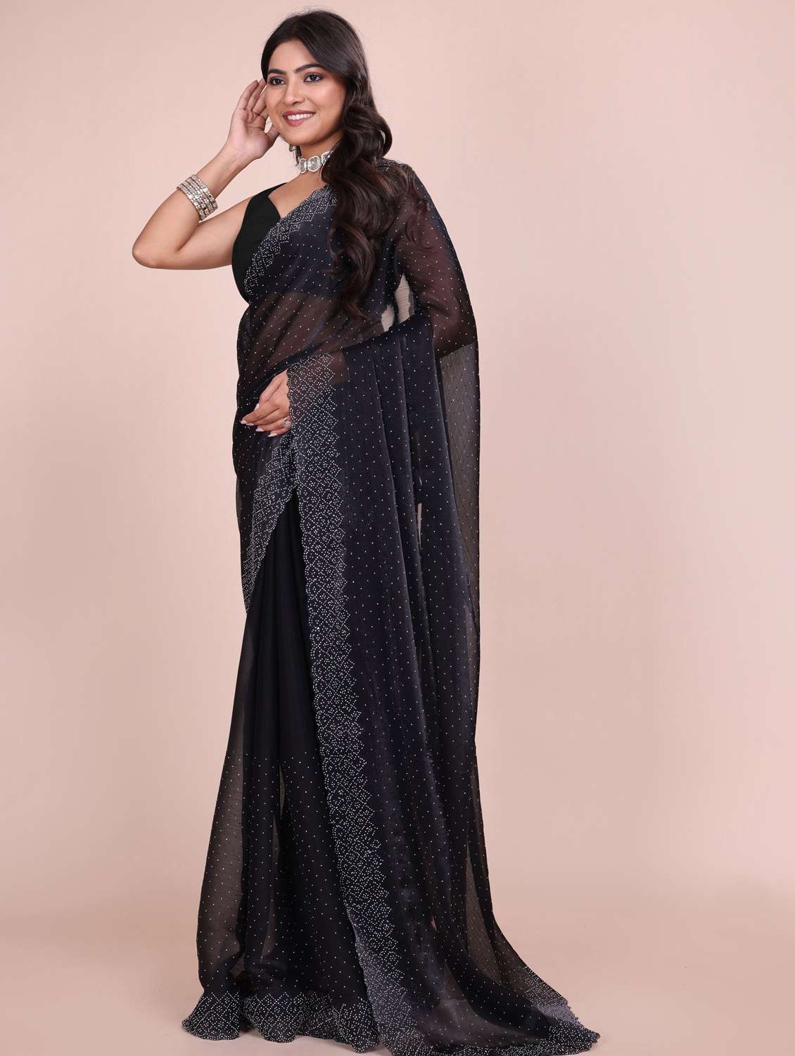 women solid with work embellished saree with blouse - 21962034 - Standard Image - 2