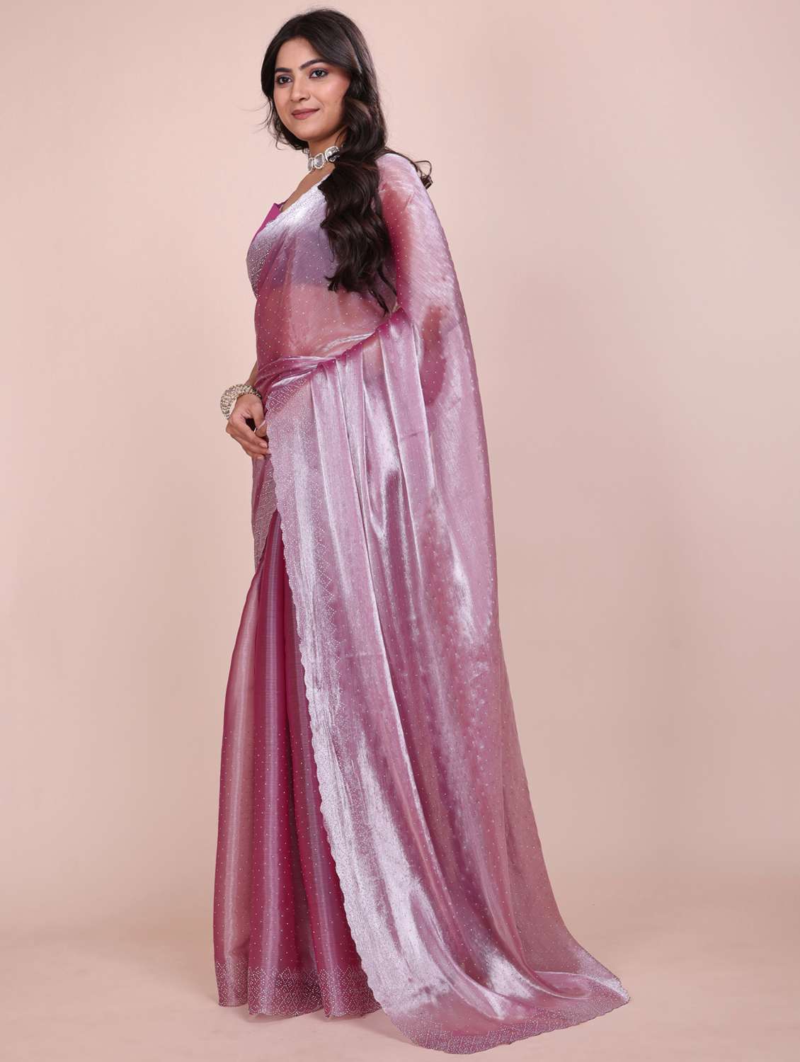 women solid with work embellished saree with blouse - 21962039 -  Standard Image - 2