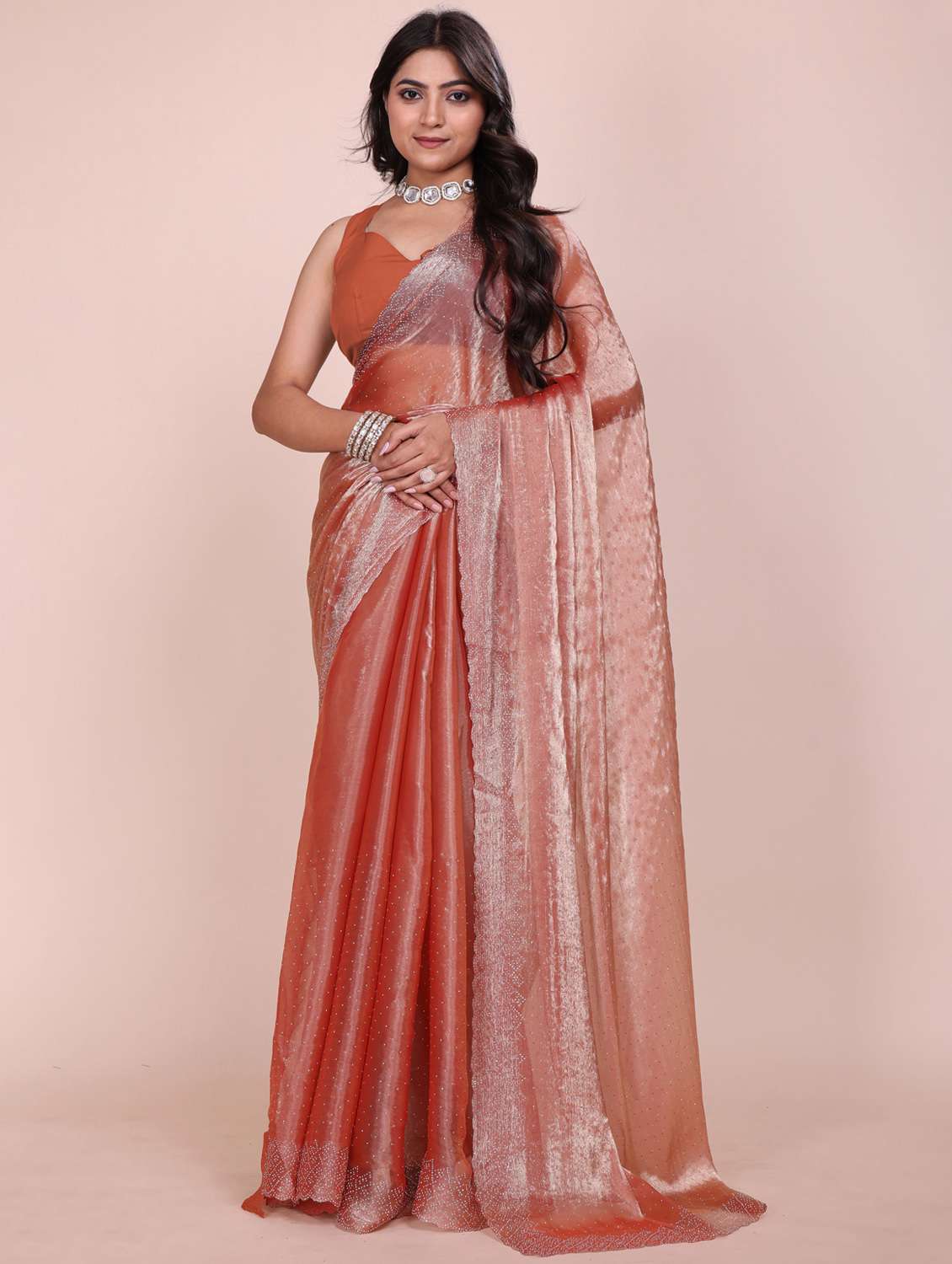 women solid with work embellished saree with blouse