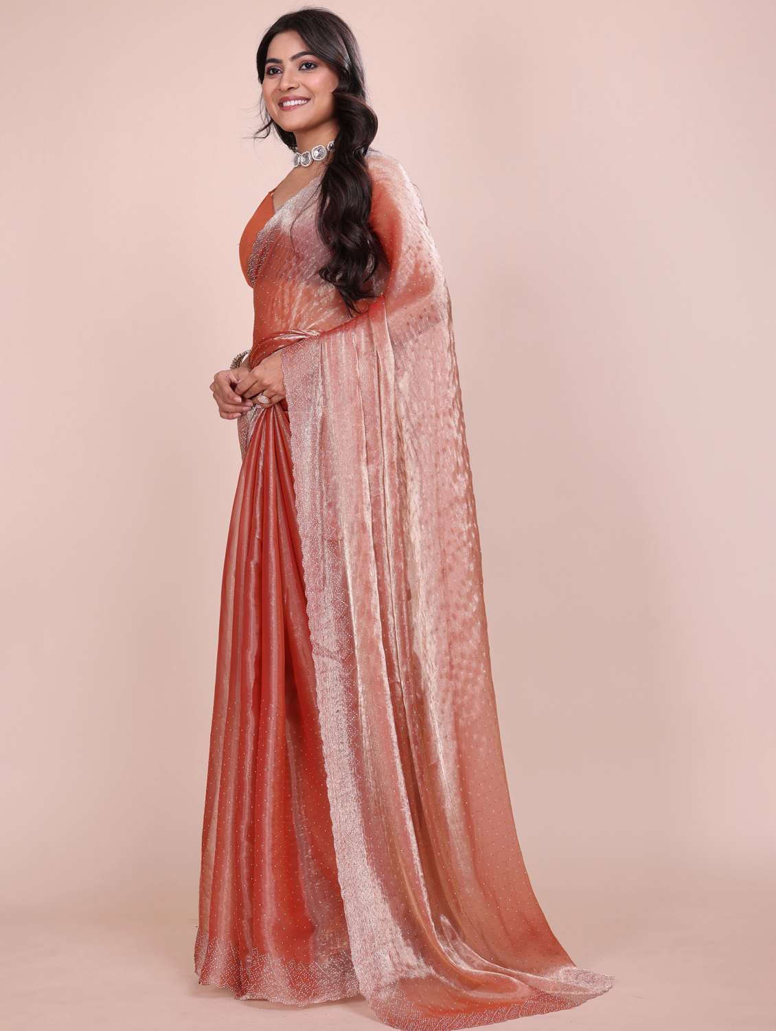 women solid with work embellished saree with blouse - 21962041 -  Standard Image - 2