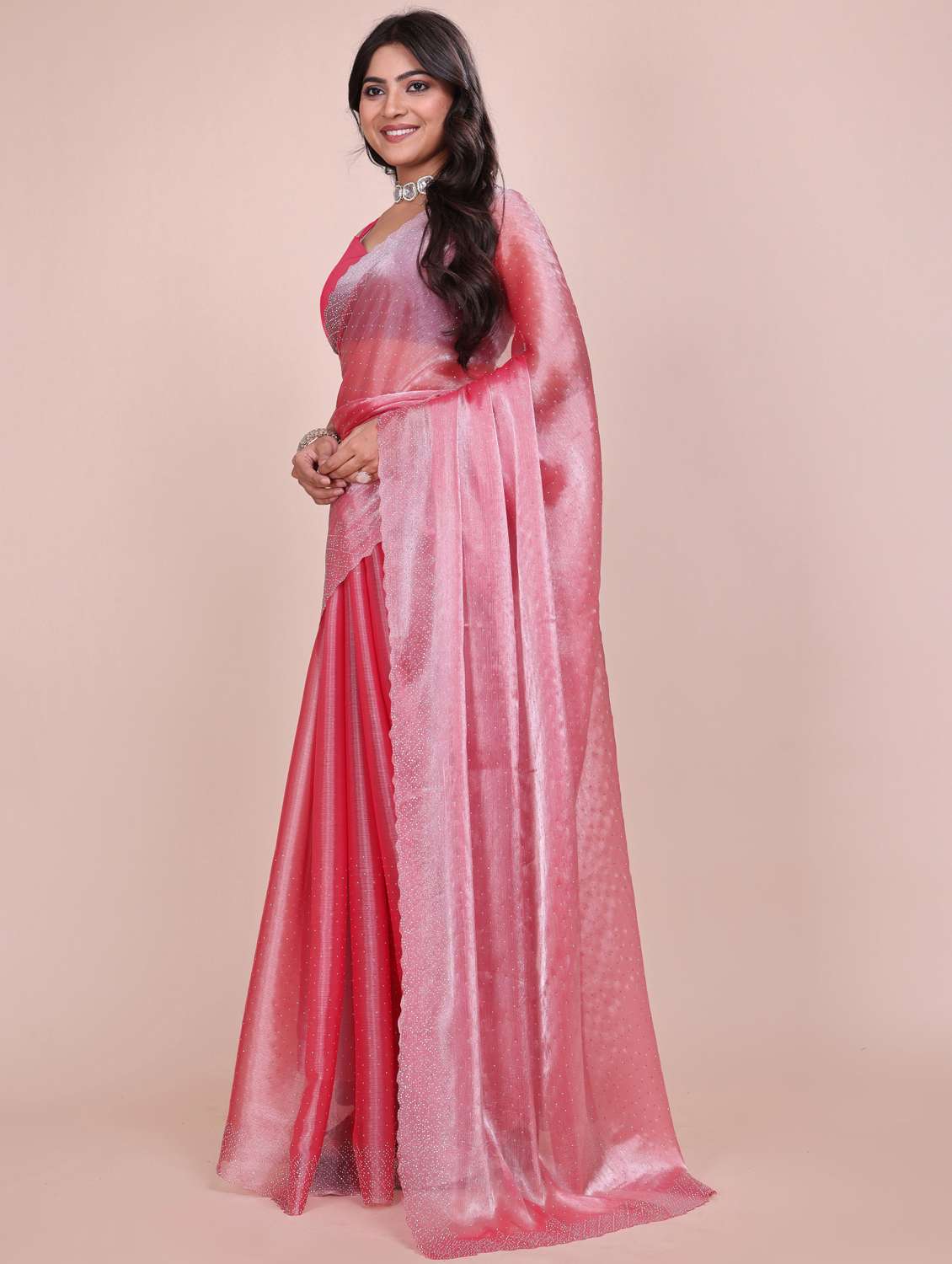 women solid with work embellished saree with blouse - 21962042 -  Standard Image - 2