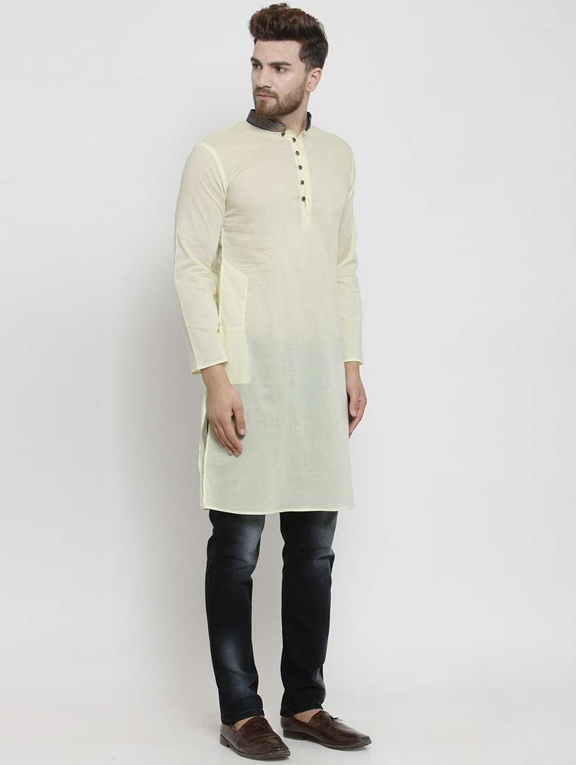 men solid mandarin neck long kurta - 21962066 -  Standard Image - 2