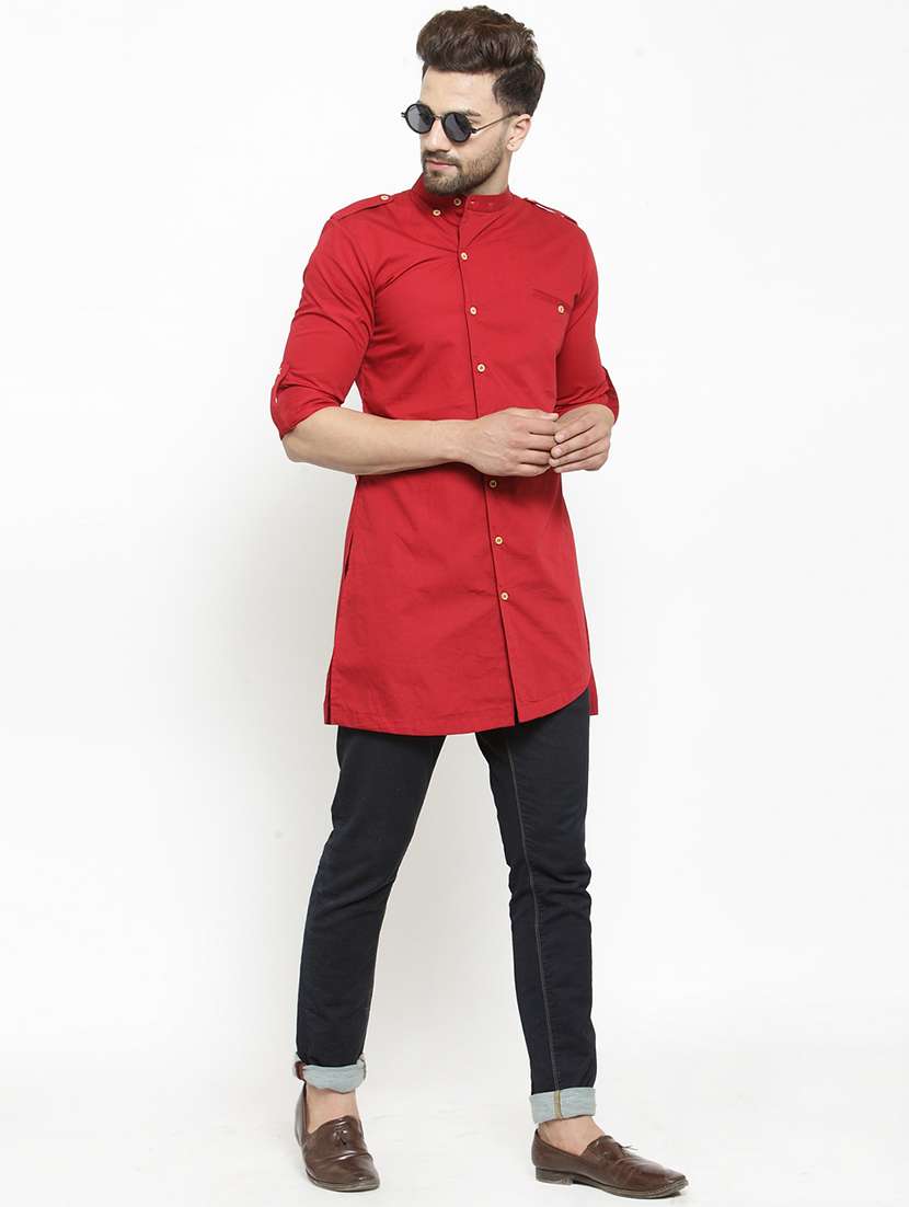 men solid mandarin neck short kurta