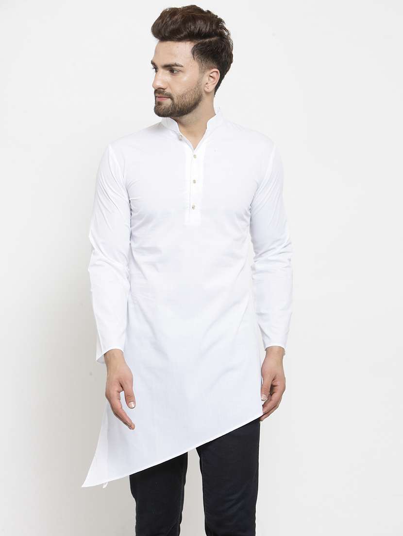 men solid mandarin neck asymmetric kurta - 21962071 - Standard Image - 2