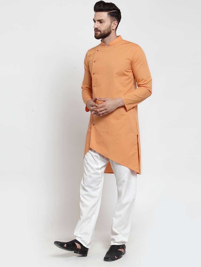 men solid mandarin neck asymmetric kurta - 21962072 - Standard Image - 2