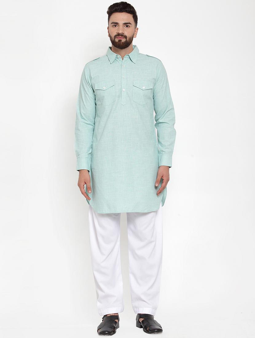 men solid long sleeve pathani kurta - 21962074 - Zoom Image - 0