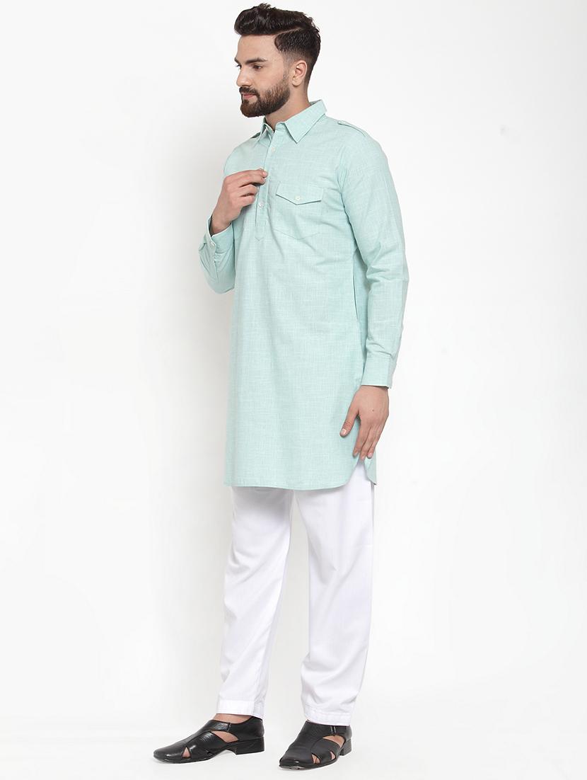 men solid long sleeve pathani kurta - 21962074 - Standard Image - 2