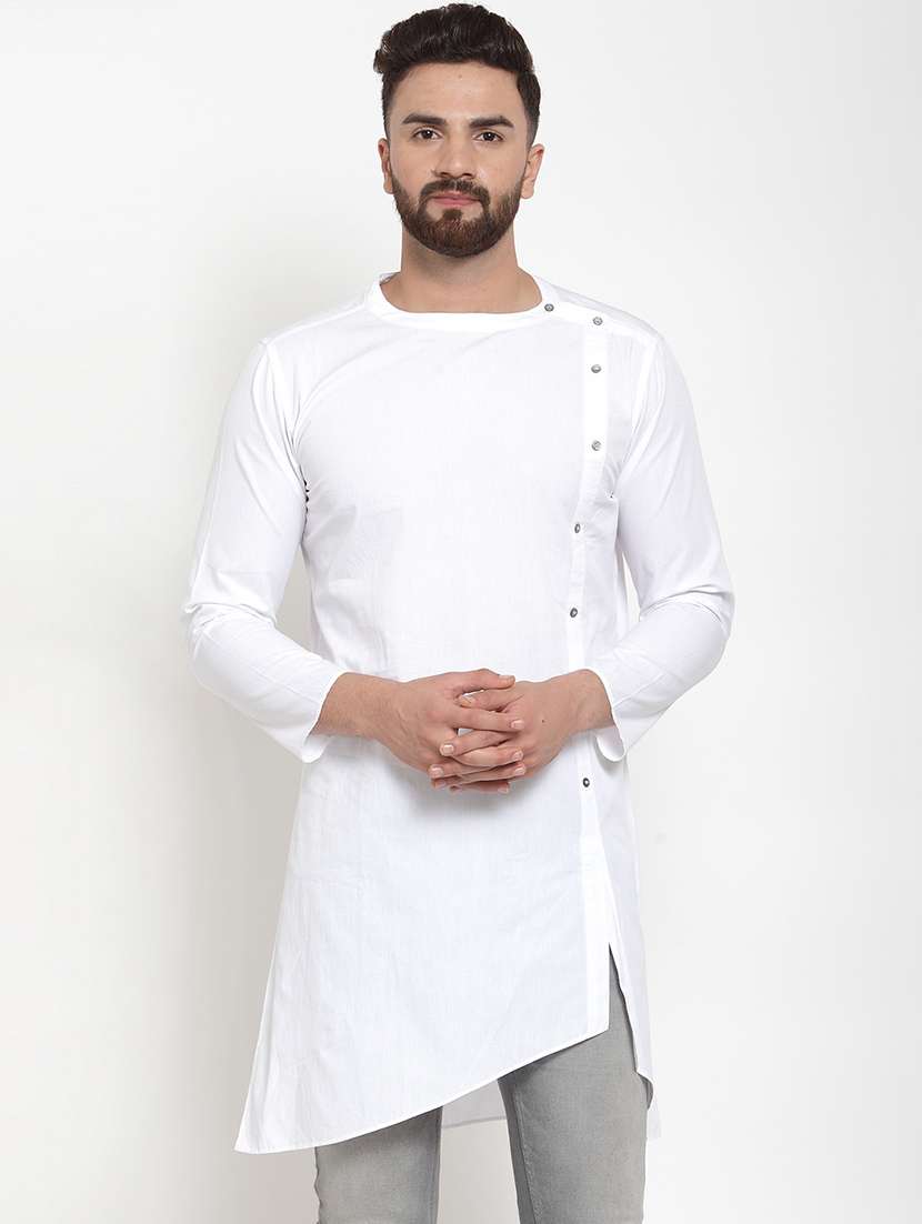 men solid long sleeve asymmetric kurta - 21962075 - Zoom Image - 0