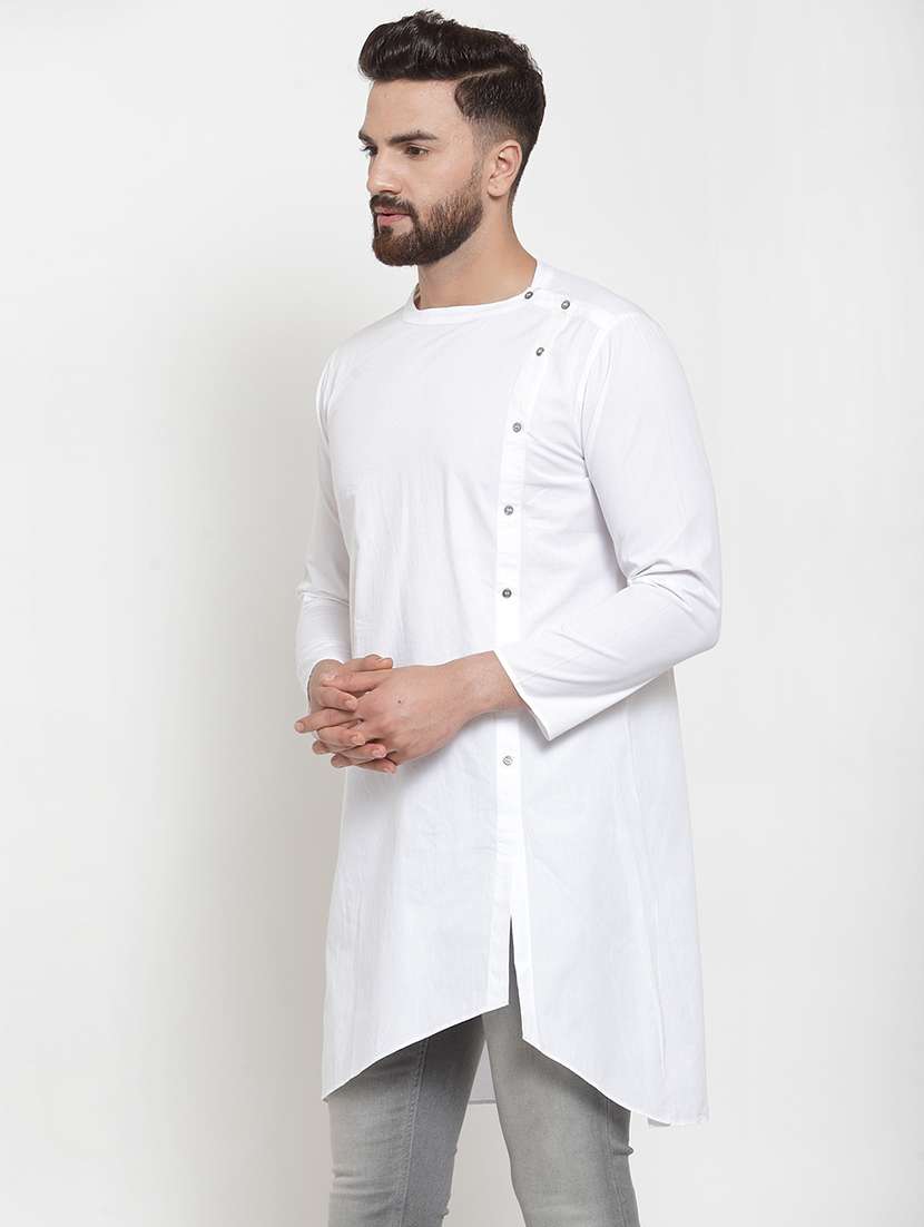 men solid long sleeve asymmetric kurta - 21962075 - Standard Image - 2