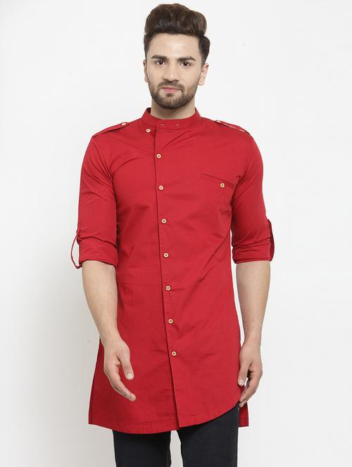 men solid mandarin neck asymmetric kurta - 21962082 - Standard Image - 0