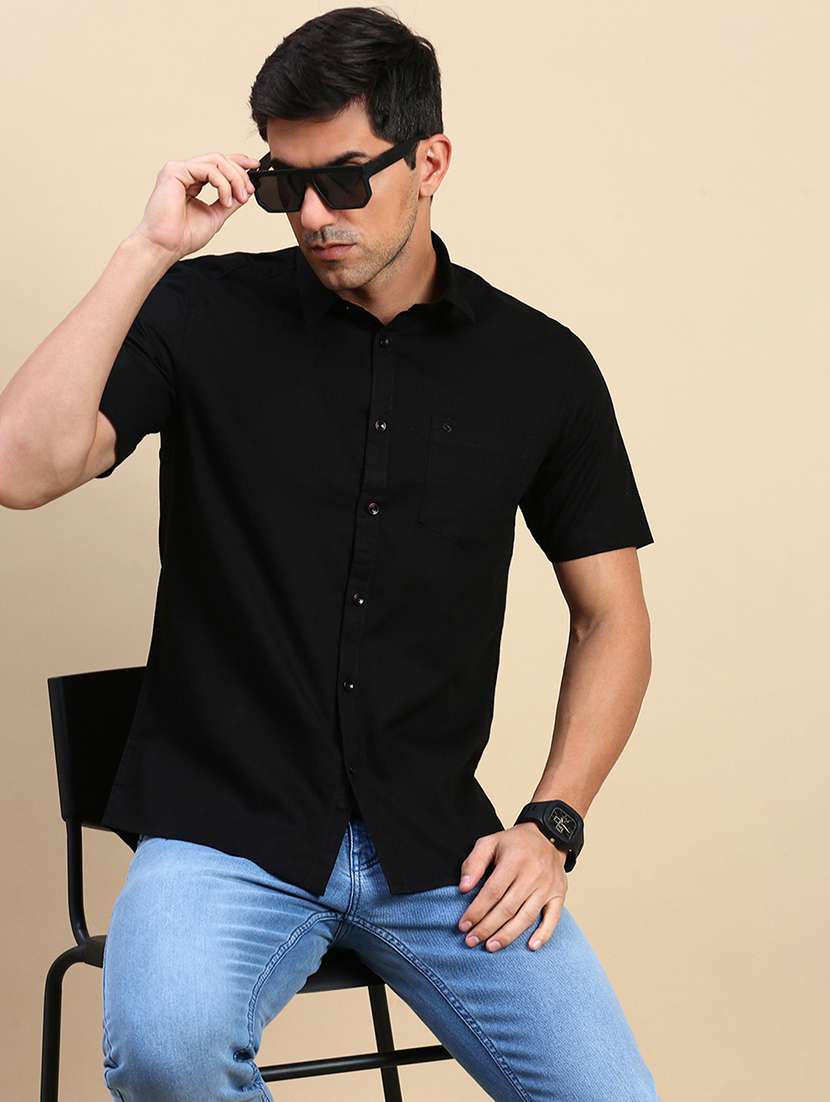 men solid short sleeve regular fit casual shirt