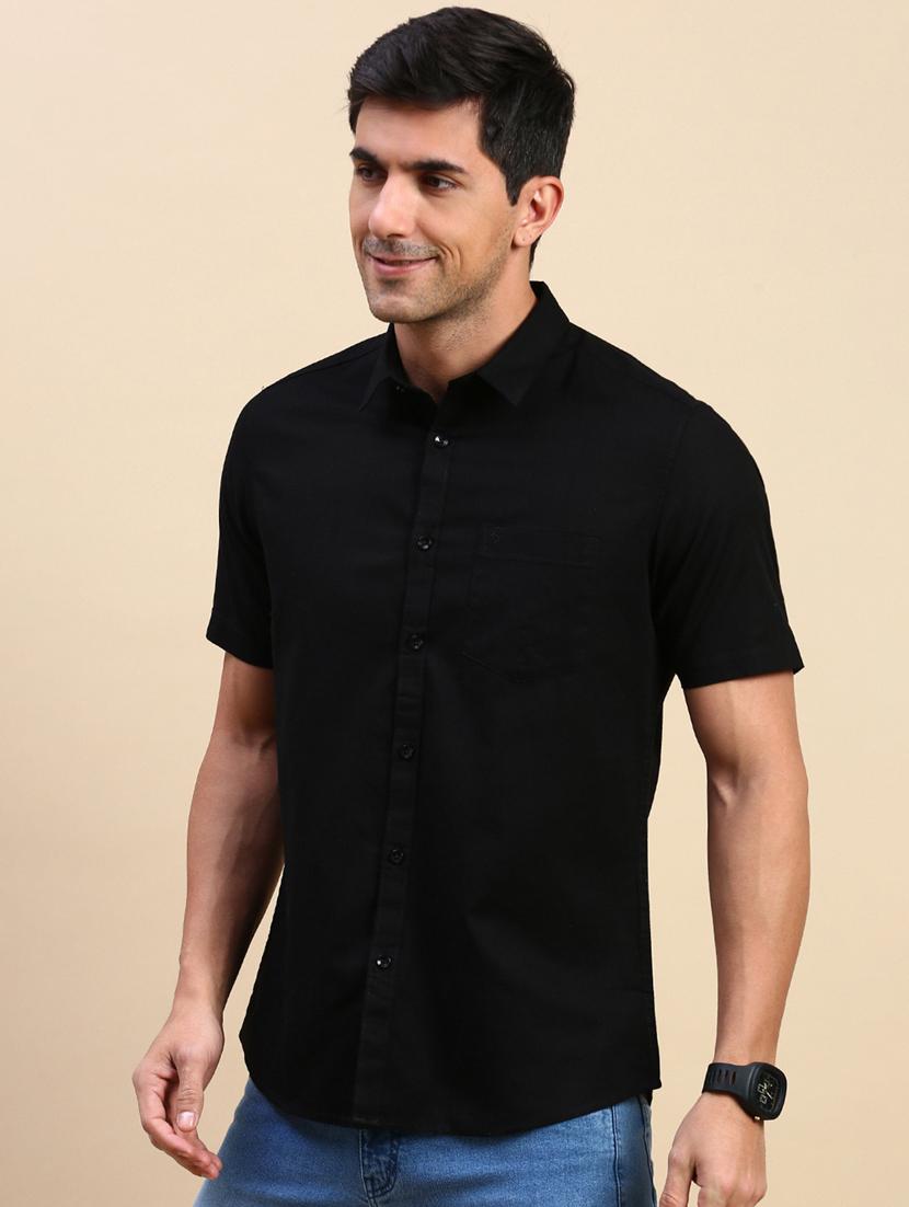 men solid short sleeve regular fit casual shirt - 21962100 - Standard Image - 2