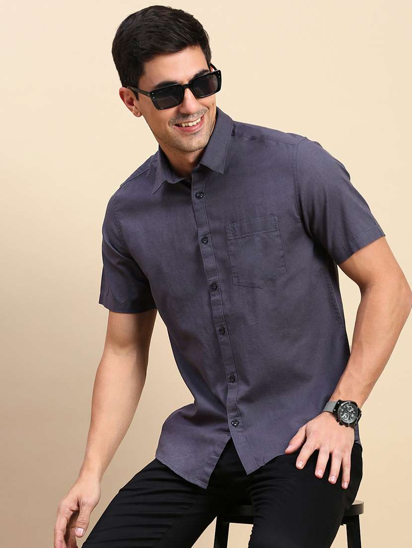 men solid short sleeve regular fit casual shirt