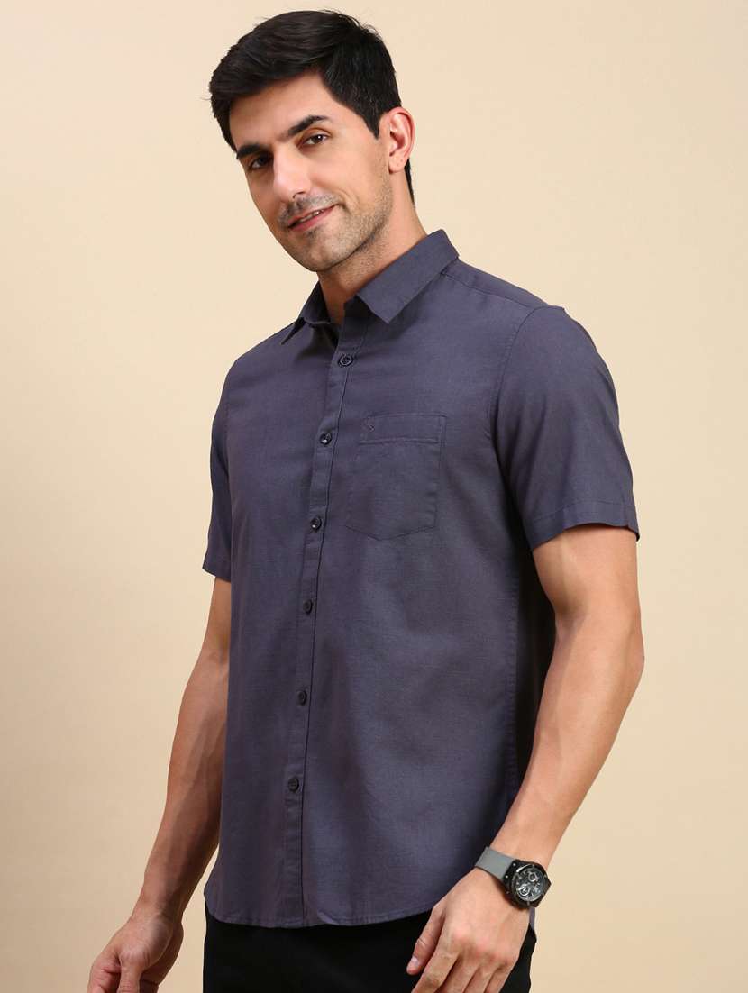 men solid short sleeve regular fit casual shirt - 21962104 - Standard Image - 2