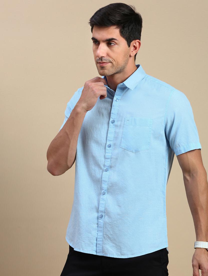 men solid short sleeve regular fit casual shirt - 21962110 - Standard Image - 2