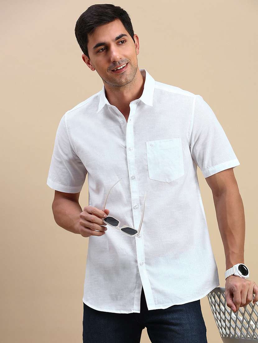 men solid short sleeve regular fit casual shirt