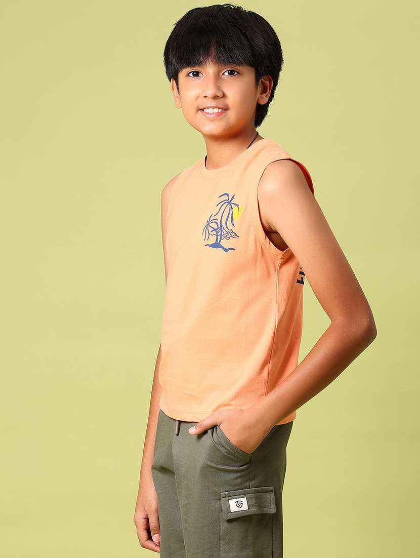 boys orange printed sleeveless t-shirt - 21962147 -  Standard Image - 2