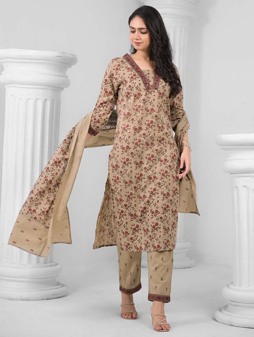 women three quarter sleeve kurta pant with dupatta set - 21962167 - Standard Image - 2